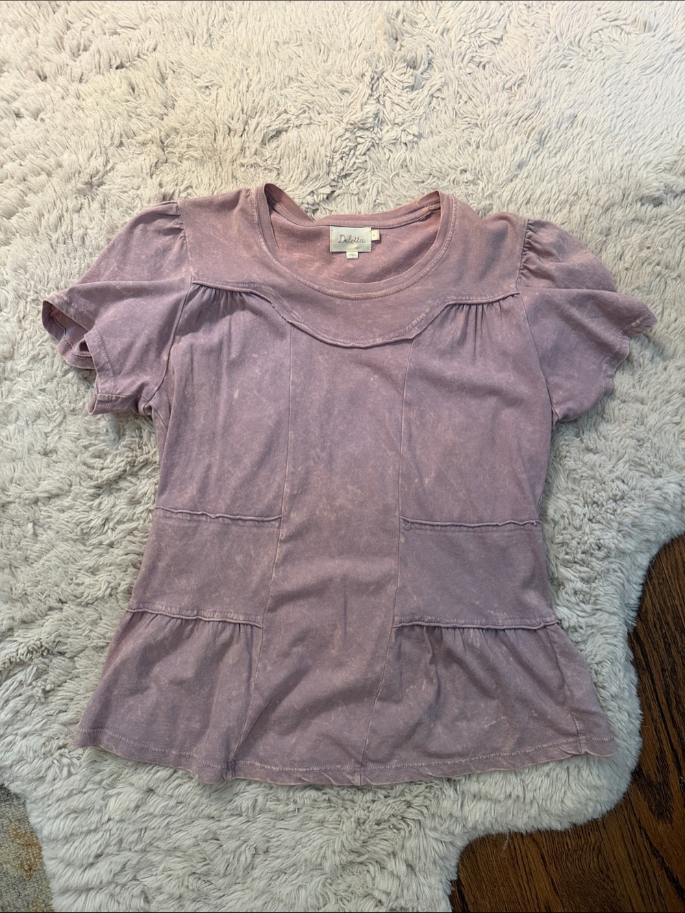 Deletta Dusty Lavender Short Sleeve Peplum Top